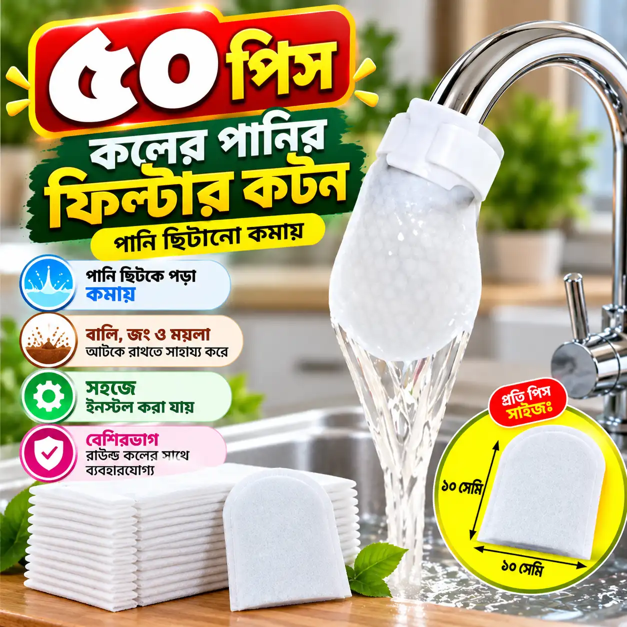50 Pcs Faucet Water Filter Cotton
