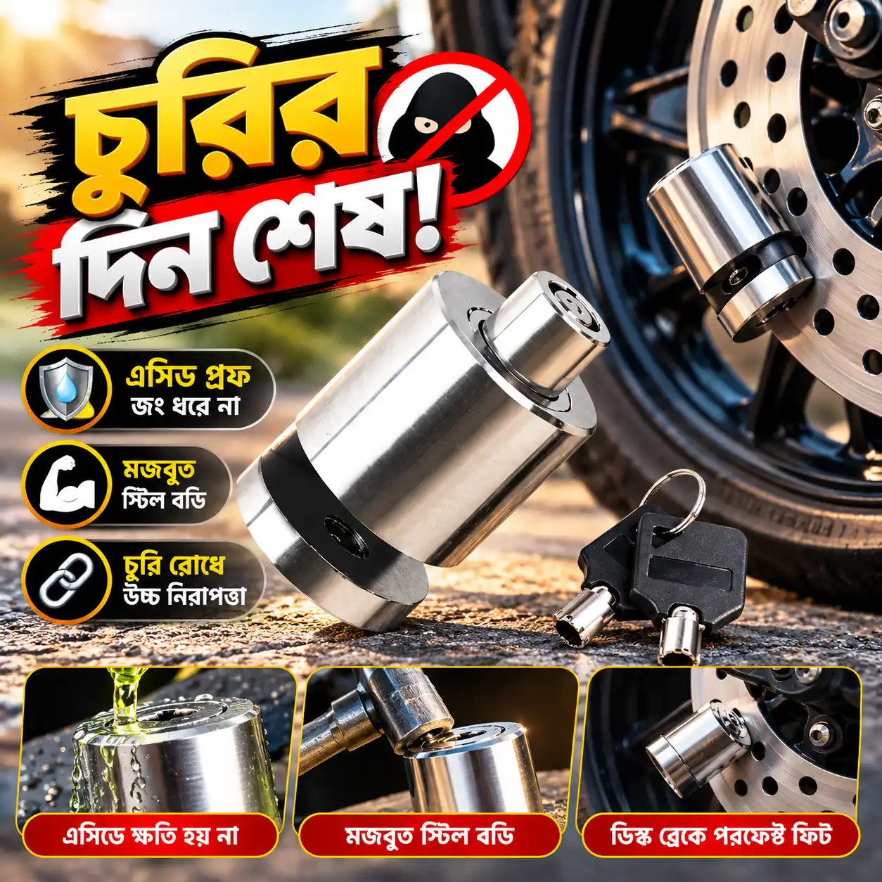 Disc Brake Lock For Bike & Motorcycle